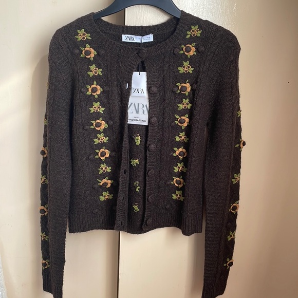 Zara Sweaters - ZARA - Floral Knit Cardigan - Size S - BRAND NEW WITH TAGS RRP: £49.99